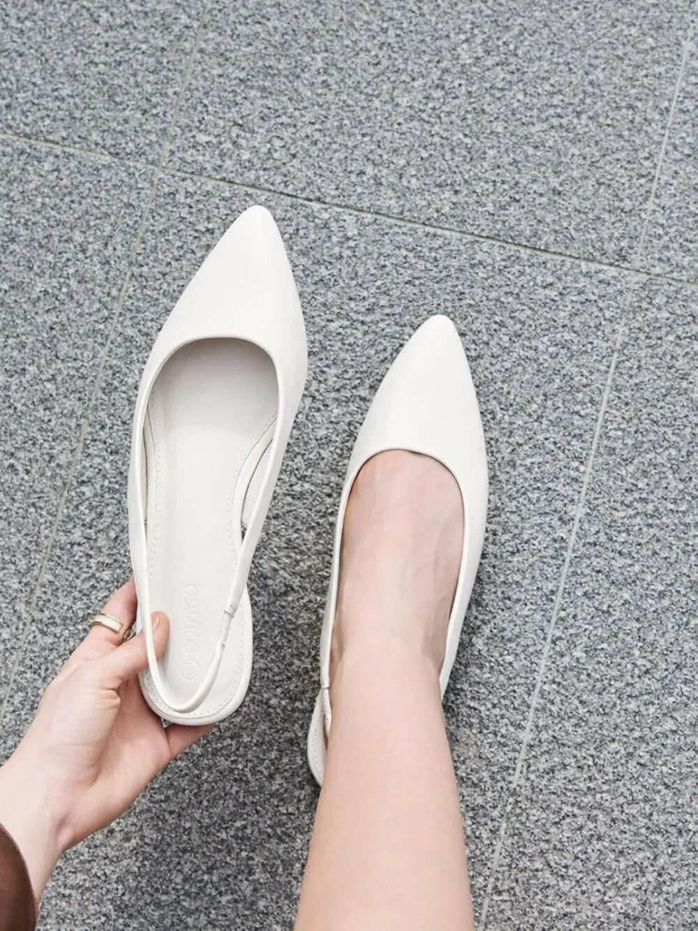 Women's White Faux Leather Comfortable Slip On Pointed Closed Toe Ballet Flats